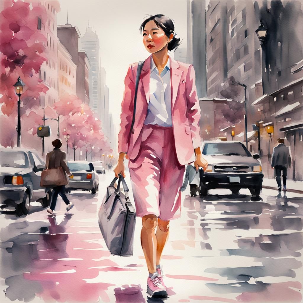 Watercolor Portrait of Asian Woman in Chicago