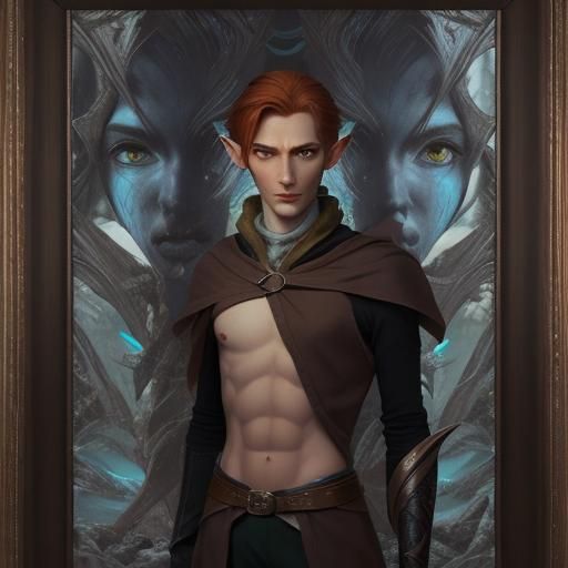 Auburn-Haired Elf Rogue in Academic Art Style