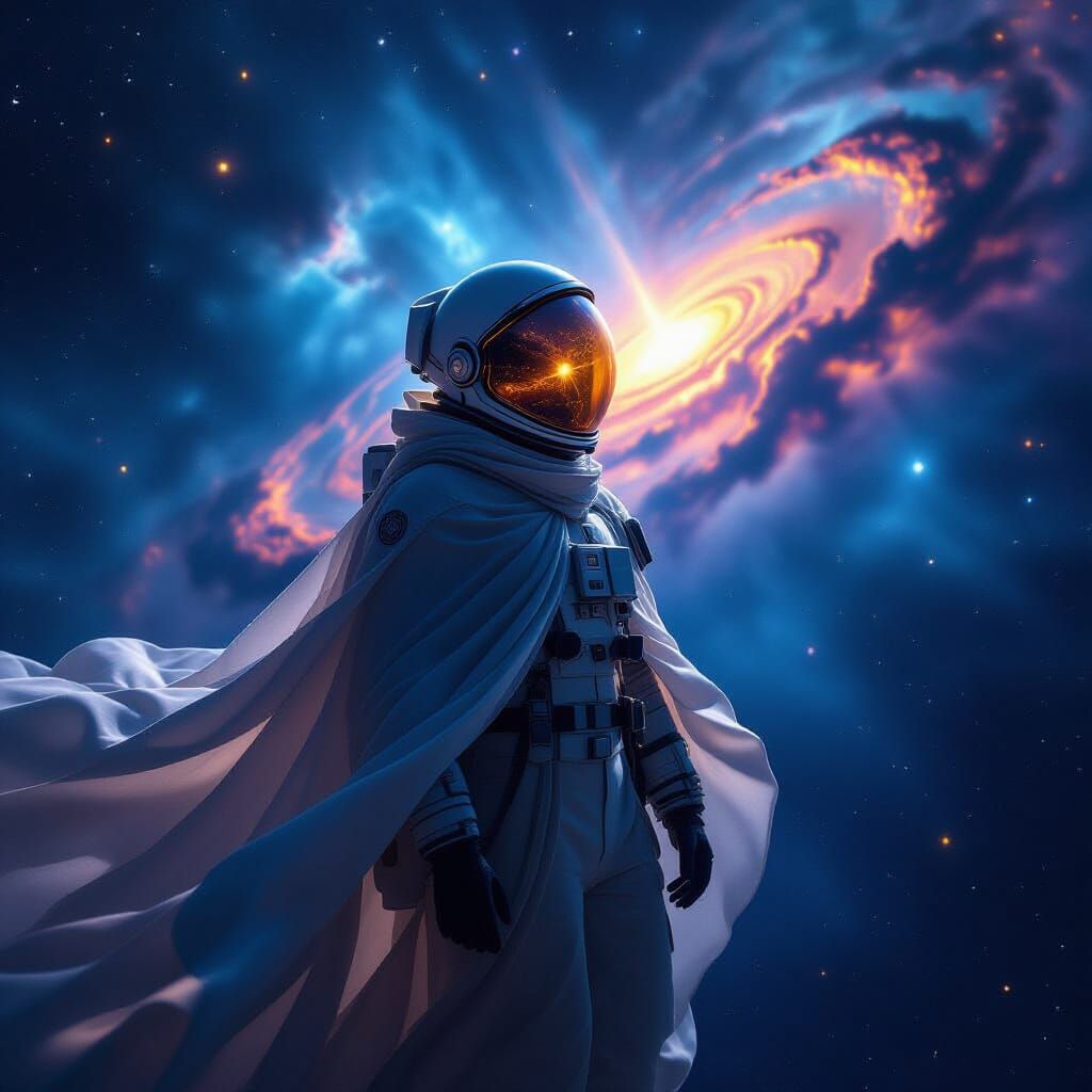 Astronaut Adrift in Cosmic Void, Nebula Reflection