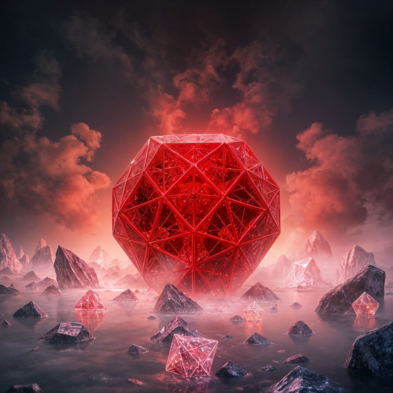 Glowing Octahedron Emerges from Crystalline Lake