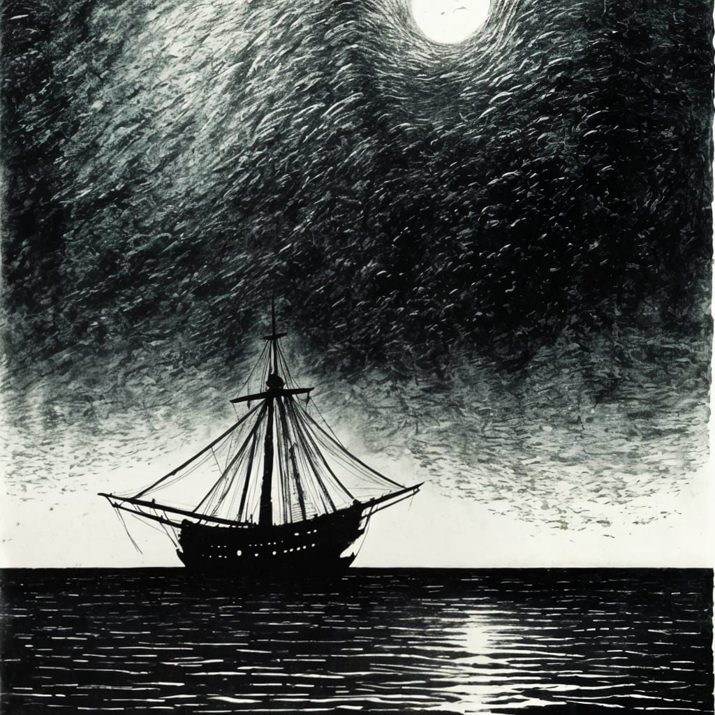 Surreal Pirate Ghost Ship at Night