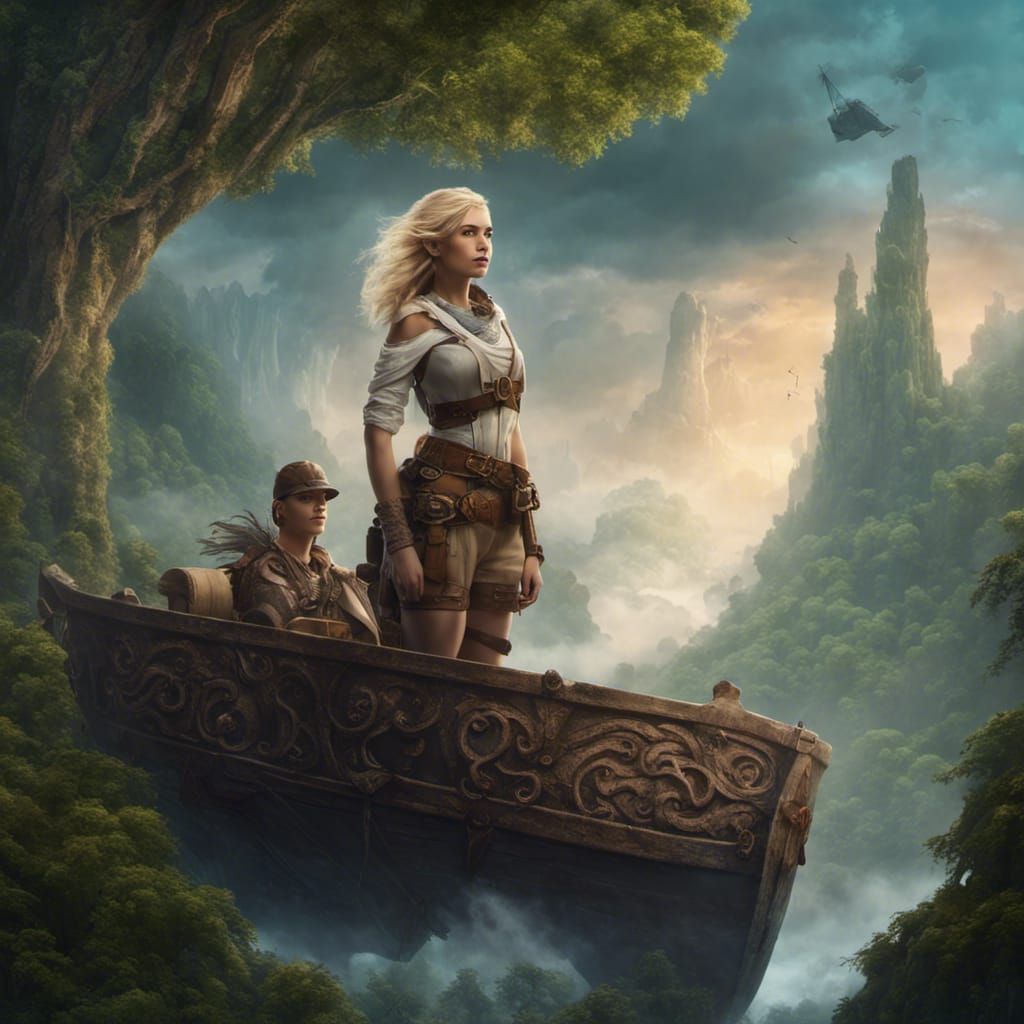 Fantasy Archeologist on Floating Ship: Detailed Matte Painti...