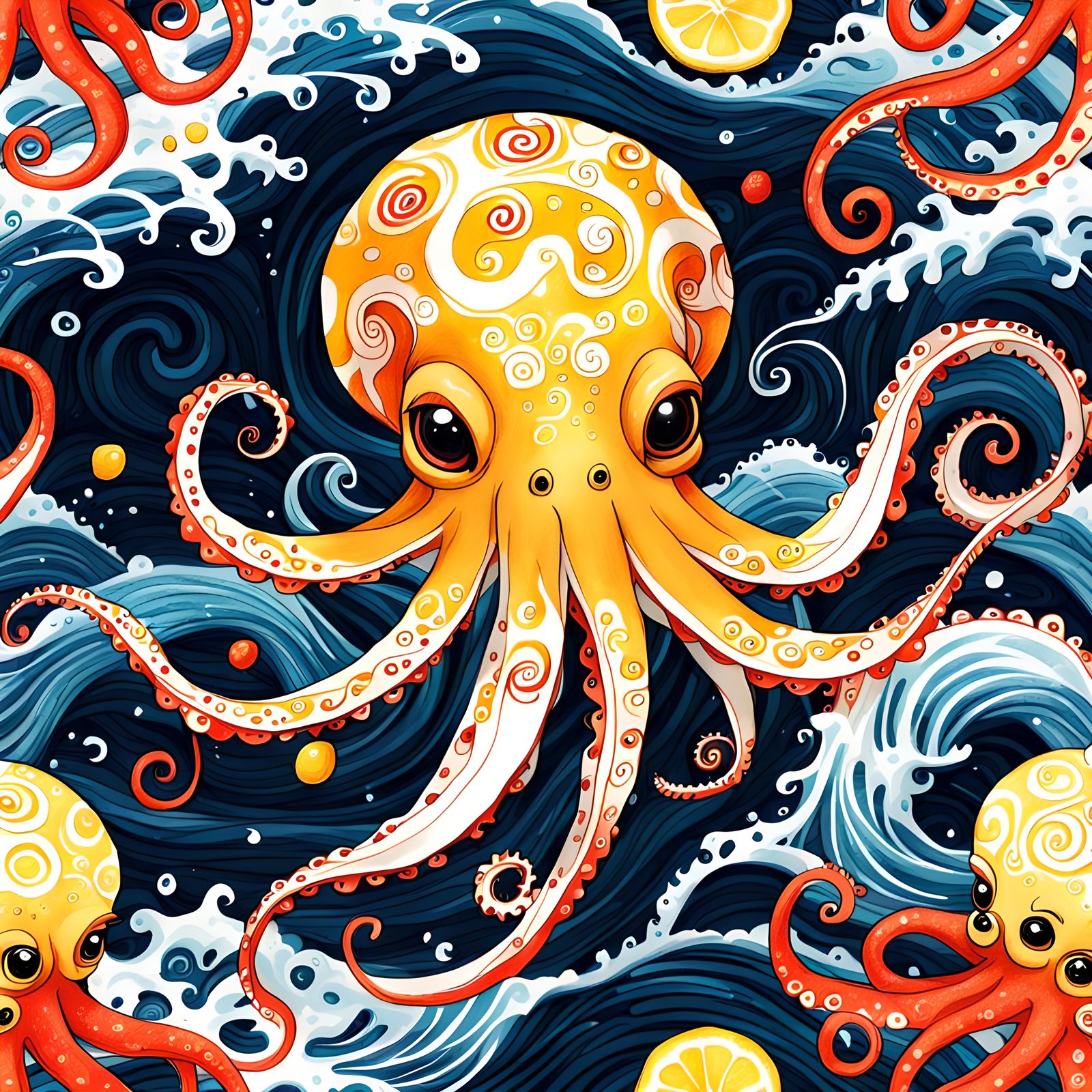 Playful Dumbo Octopus in Ukiyo-e Ink Style