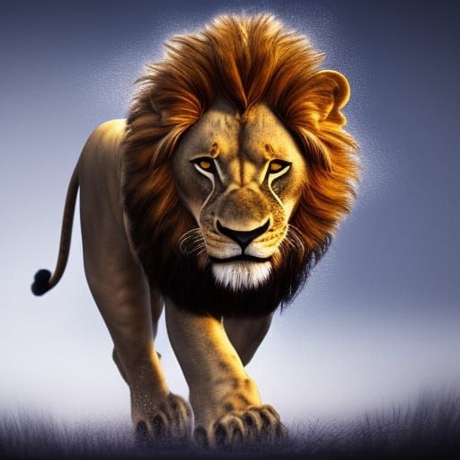 Female Lion Showing Teeth: Detailed Matte Painting