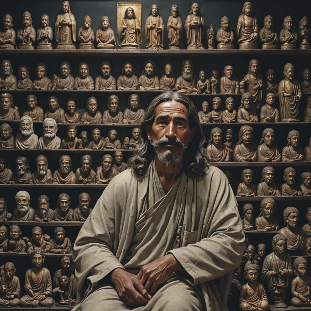 Man Sells Religious Statues in Dark Shop