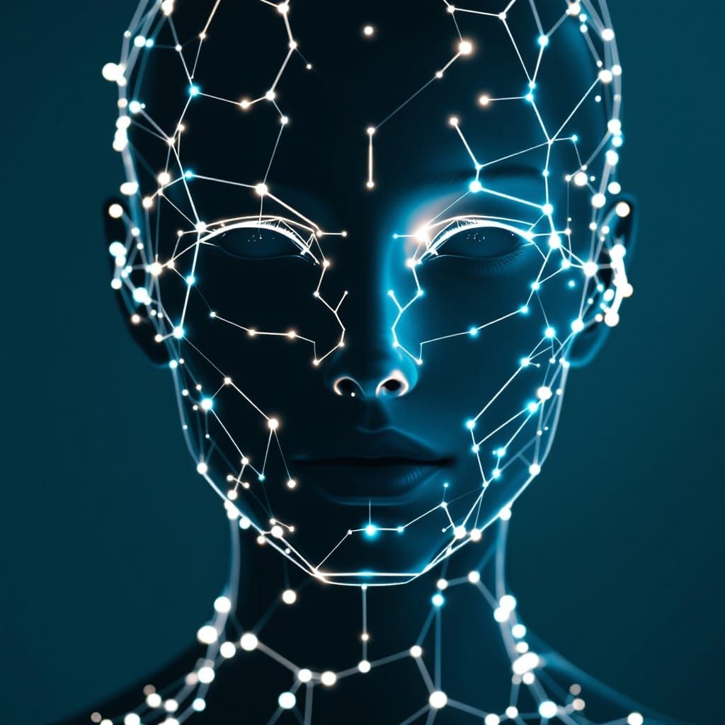 Minimalist Futuristic Human Portrait in Wireframe Style
