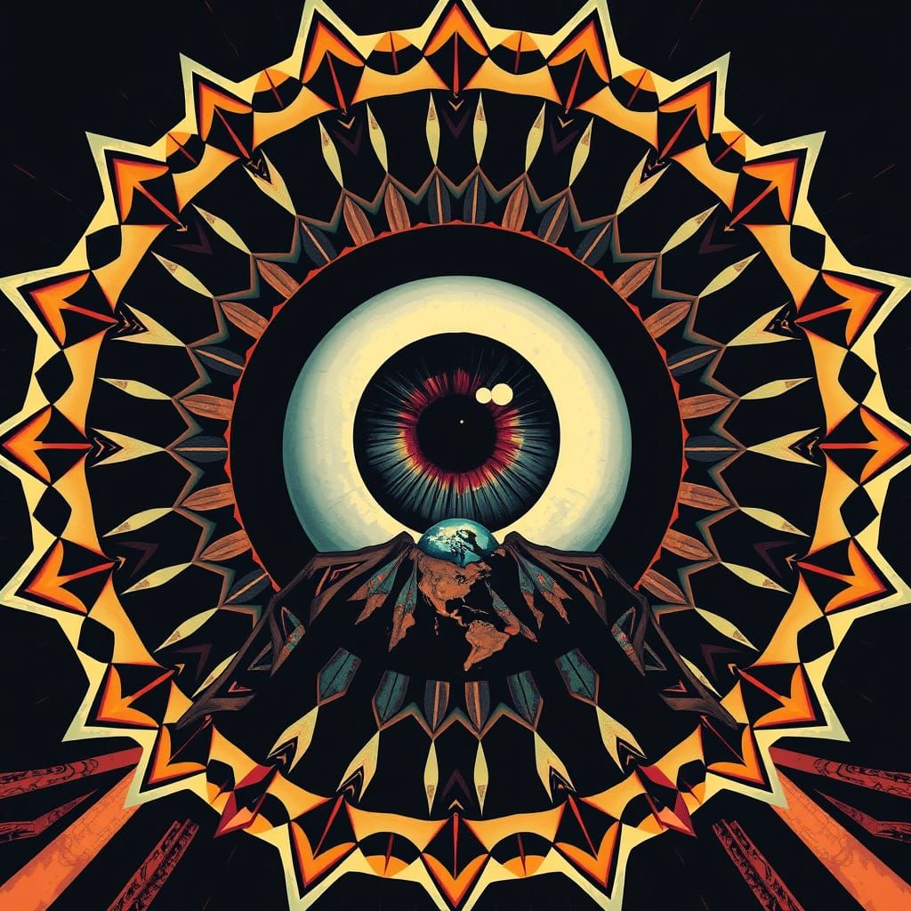 Surreal Eye Emerges from Earth in Pop Art Style