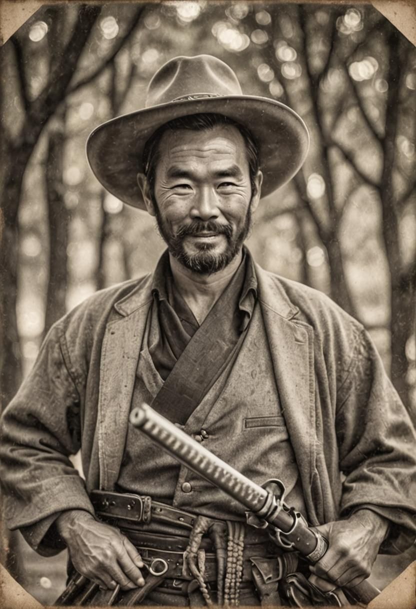 Old West Portrait of Japanese Man with Katana