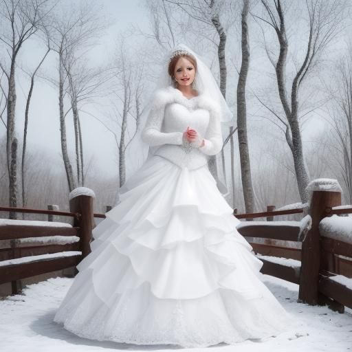 Elegant White Bride in Winter Landscape