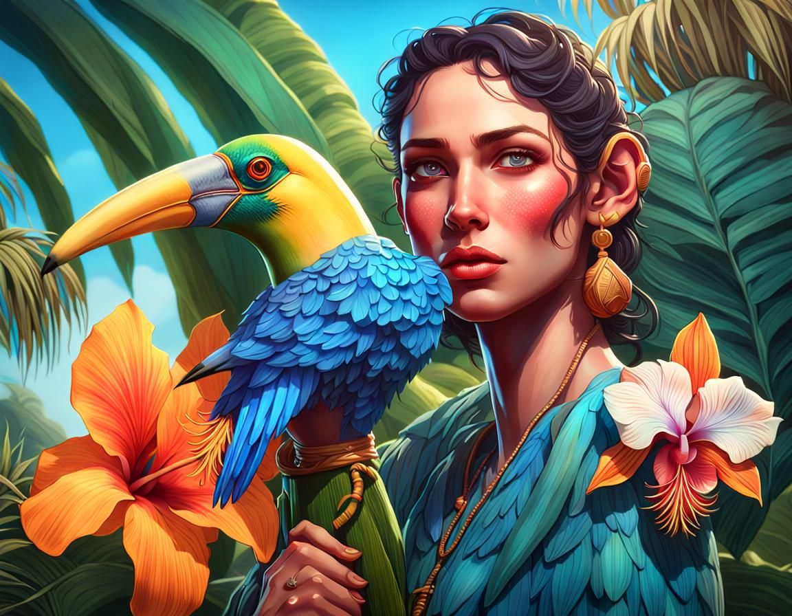 Tropical Island Paradise Portrait in Hyperdetailed Style