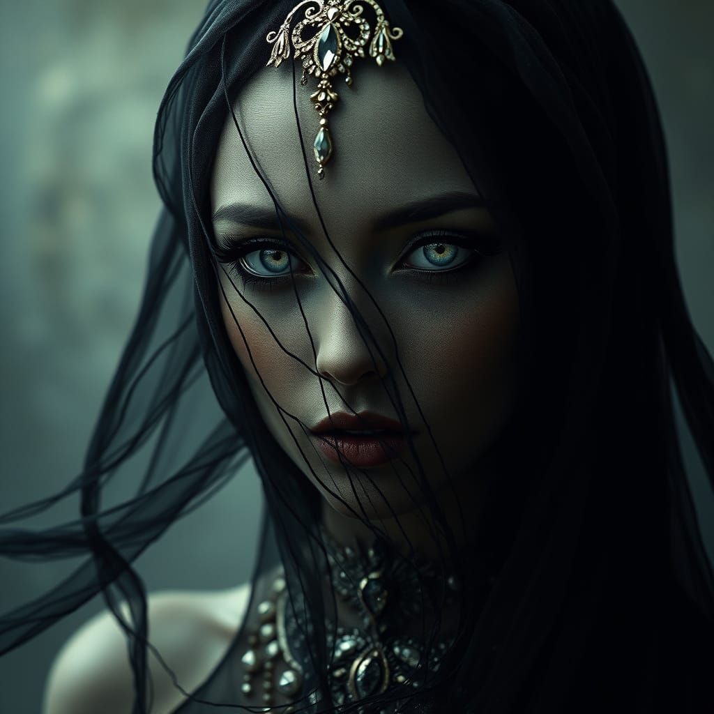 Cosmic Ghost Woman with Enigmatic Expression
