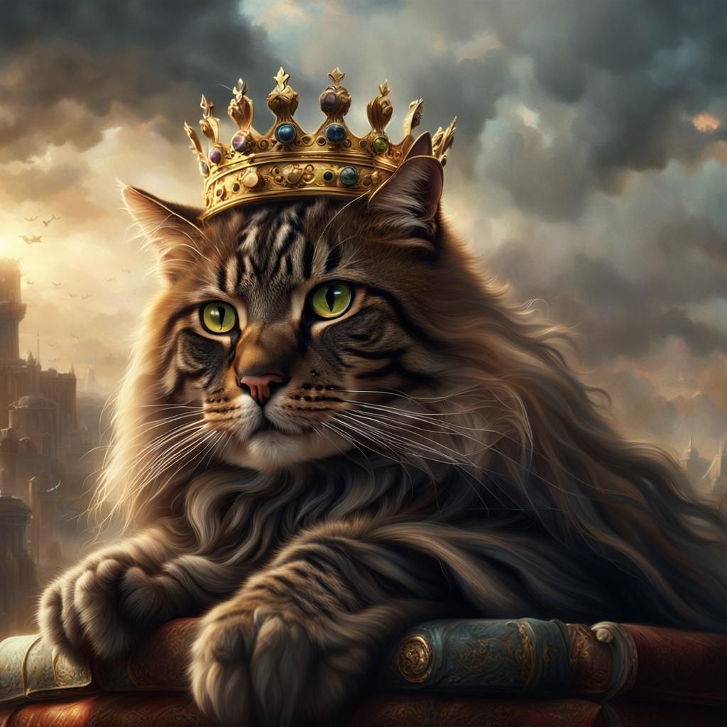 Majestic Cat King in Digital Matte Painting