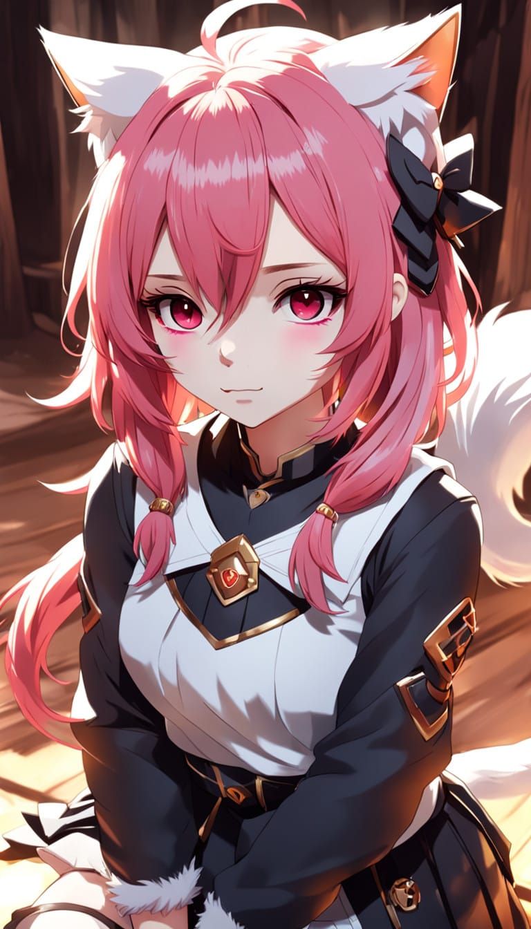 Ethereal Anime Girl in 3D Realism Style with Red Eyes and Pi...