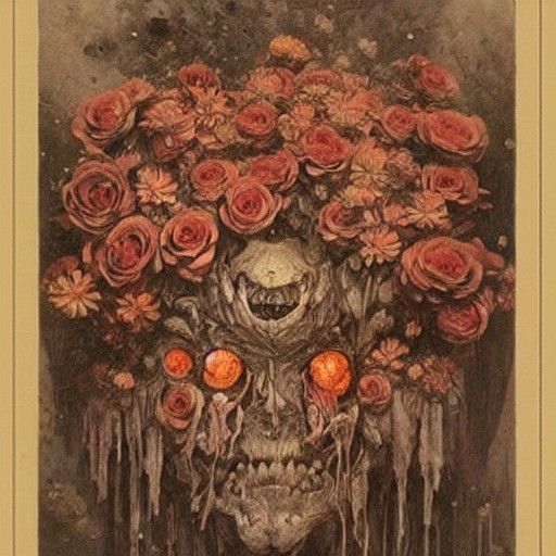 Horrific Flowers with Faces in Gothic Horror Style