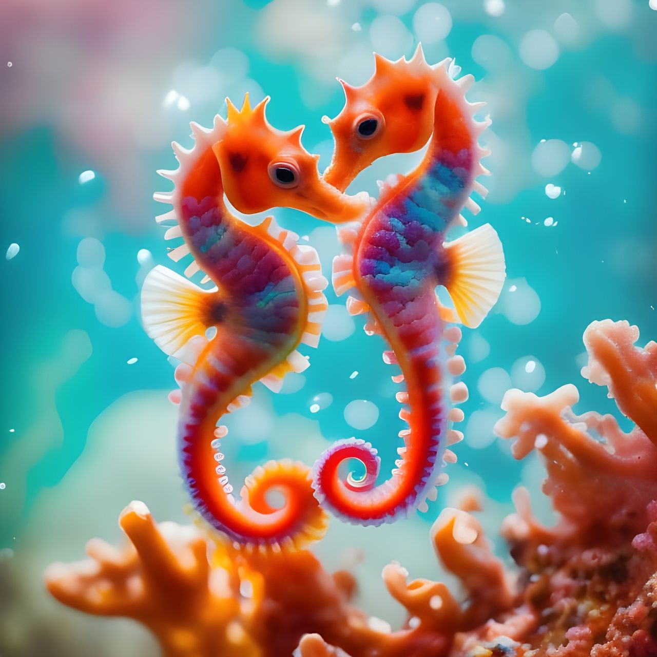 Colorful Seahorse Love in Underwater World
