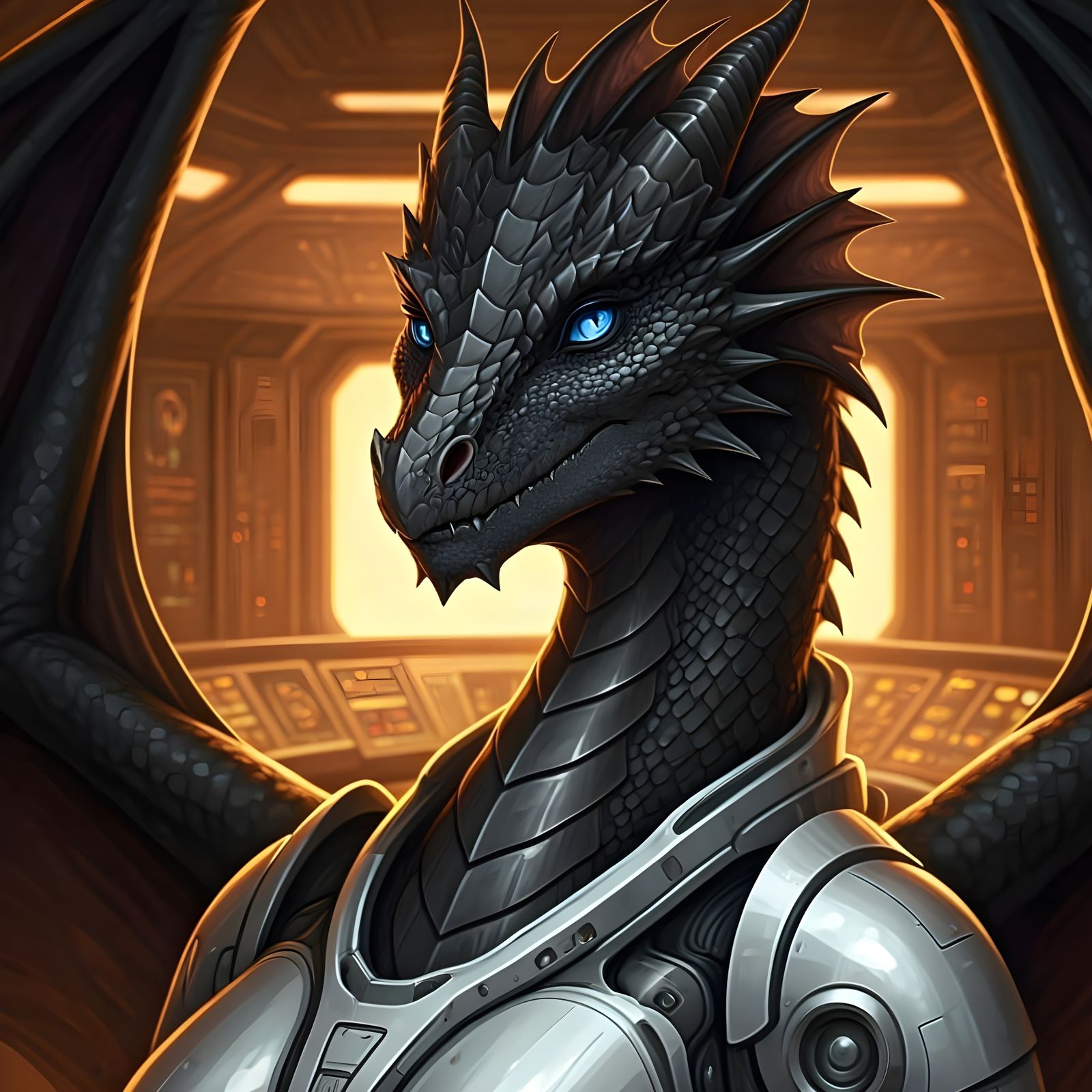 Ethereal Dragoness in Cyberpunk Armor