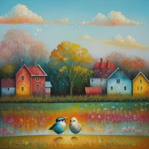 Colorful Birds in Post-Impressionist Oil Painting