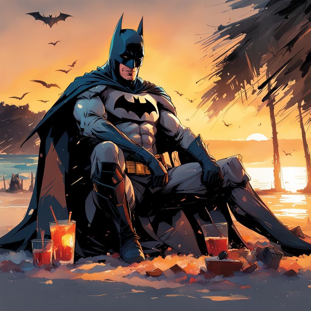 Batman on Vacation: Watercolor Splash Art Illustration