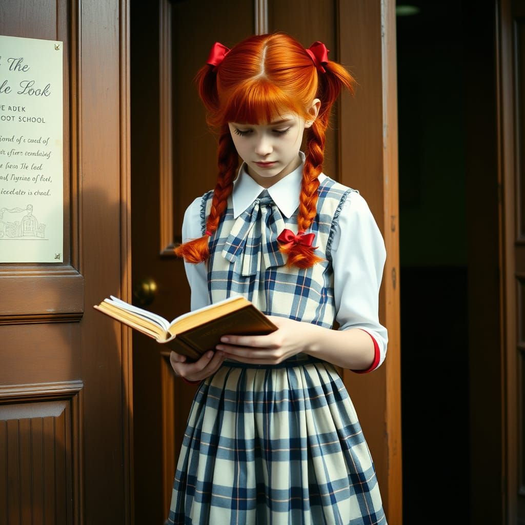 Victorian-Era Girl Reads Novel in School Uniform