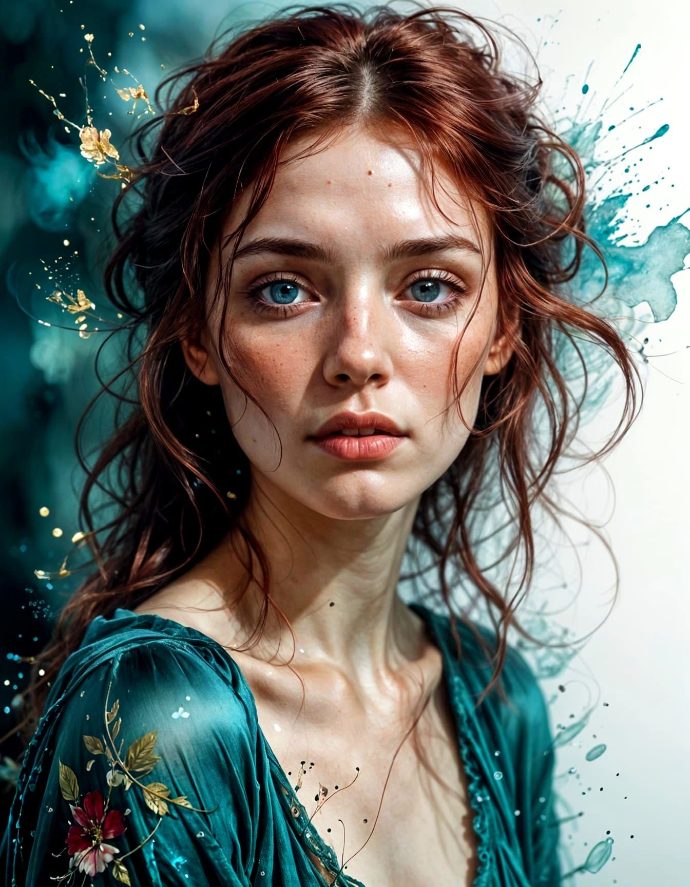 Melancholic Woman in Velvet Shadow: Painterly Portrait