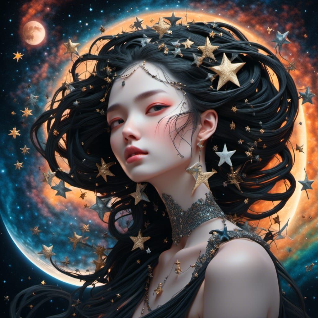 Sparkling Celestial Woman with Braids