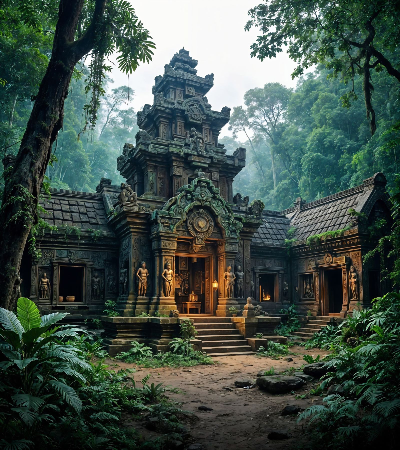 Hidden Rainforest Temple with Steampunk Laboratory in Digita...