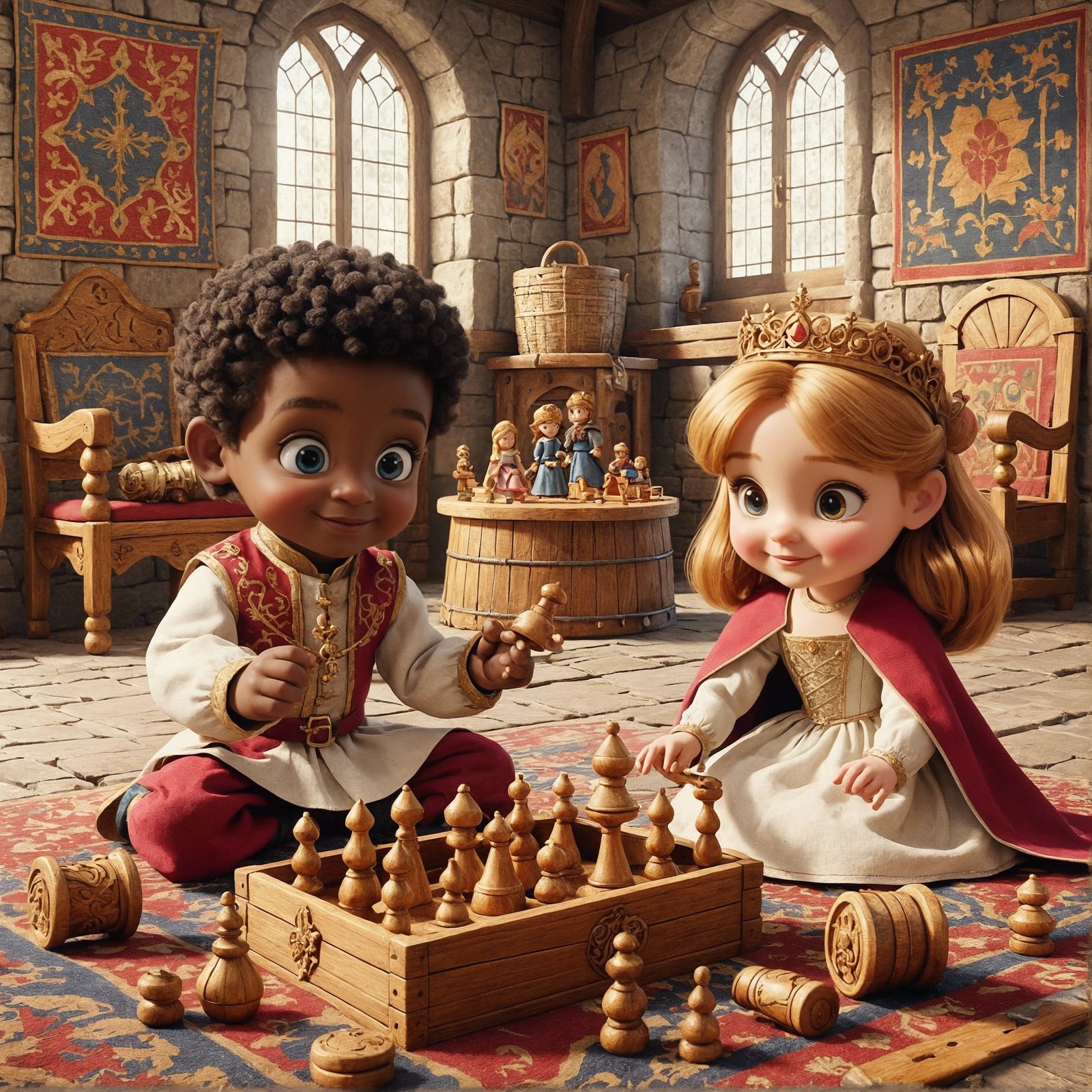 Joyful Medieval Prince and Princess Cartoon