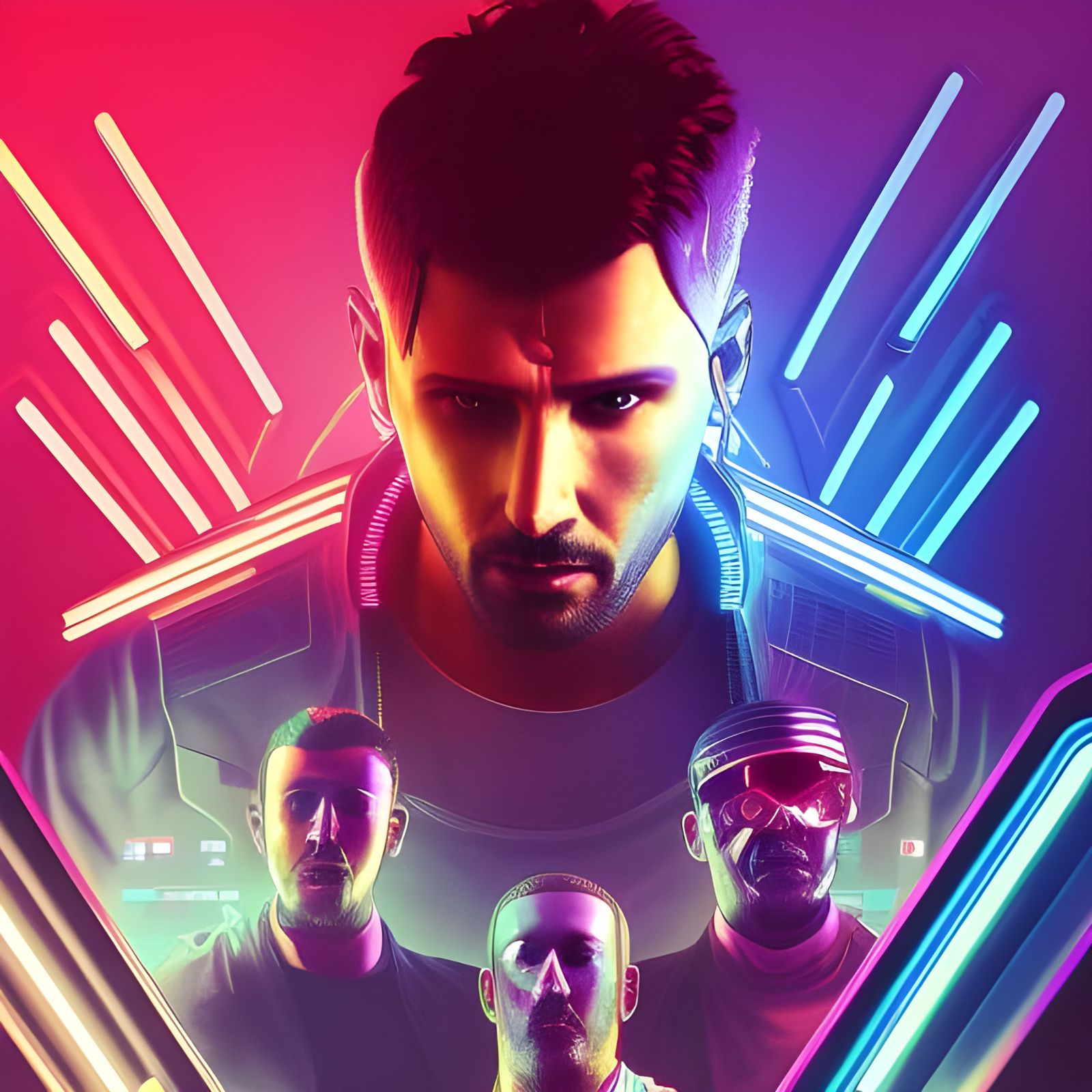 Cyberpunk Trucker Portrait in Neon Synthwave Style