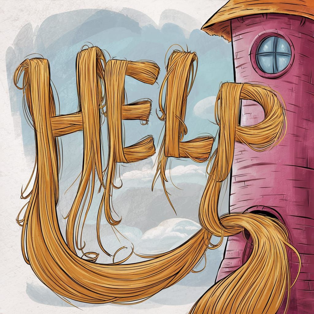 Rapunzel's Hair Spells HELP in Cartoon Scene