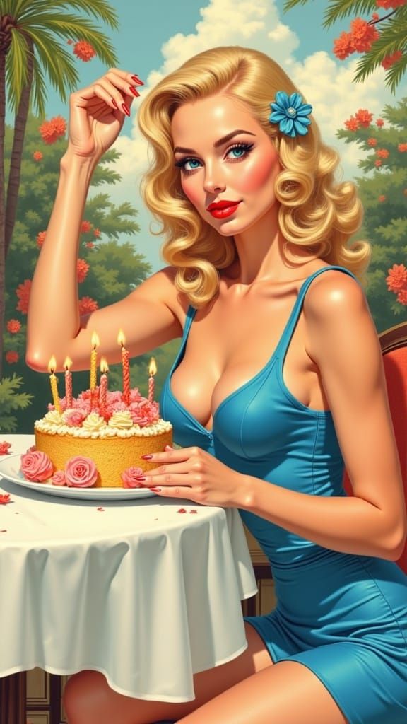 Vintage Pin-Up Girl Celebrates Birthday in Summer Style