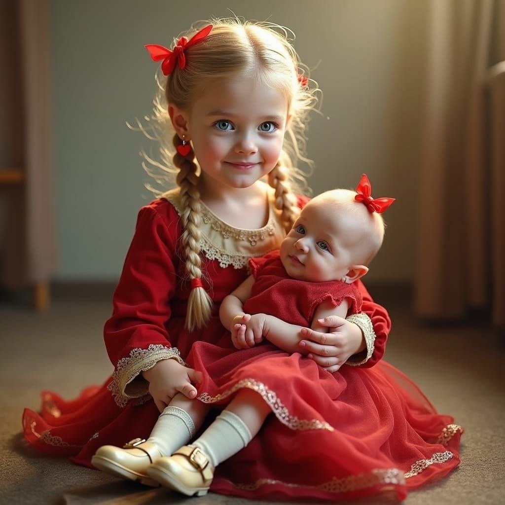 Hasidic Girl with Baby: Detailed Matte Painting