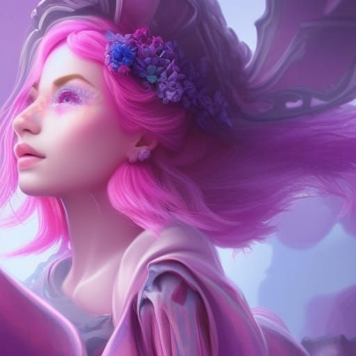 Fantasy Girl with Pink, Purple, and Blue Coloring