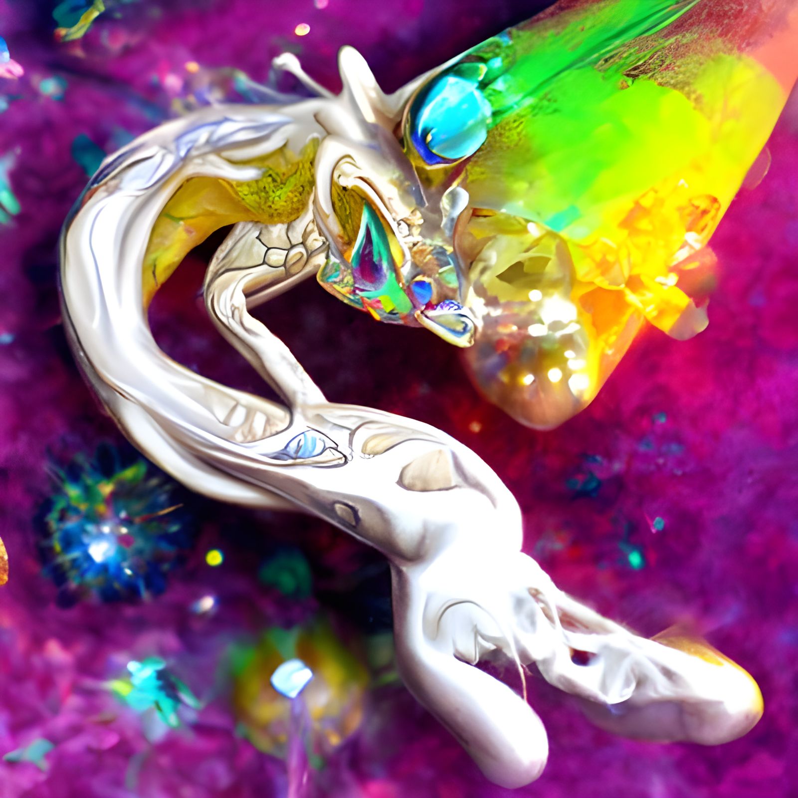 Holographic Opal Dragon in Astral Cosmic Illustration