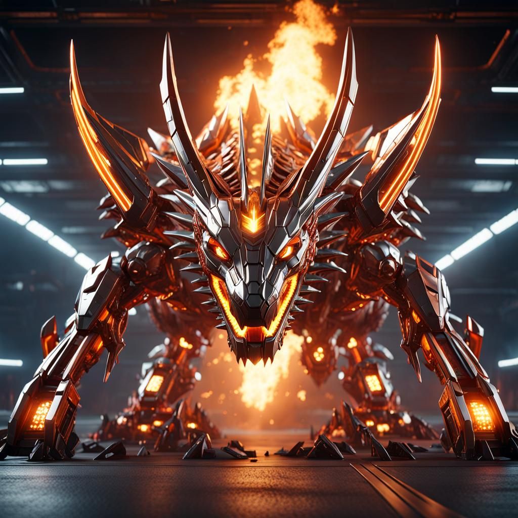 Futuristic Fire Dragon with Intricate Mech Details