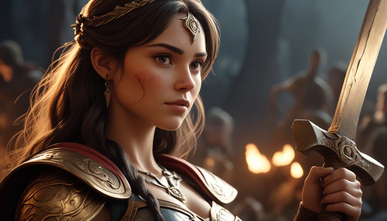 Vibrant Barbarian Princess Contemplates Golden Axe