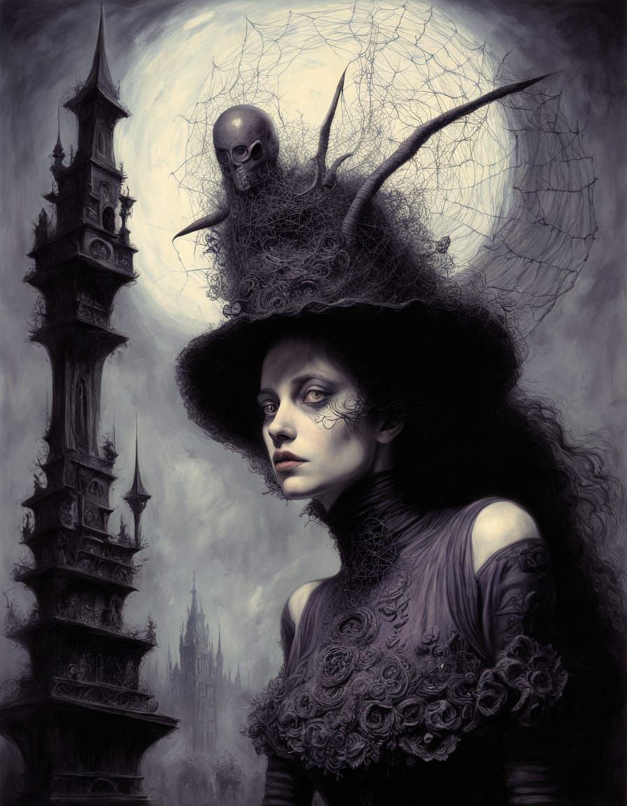 Ethereal Goth Figure in Dark Fantasy Setting