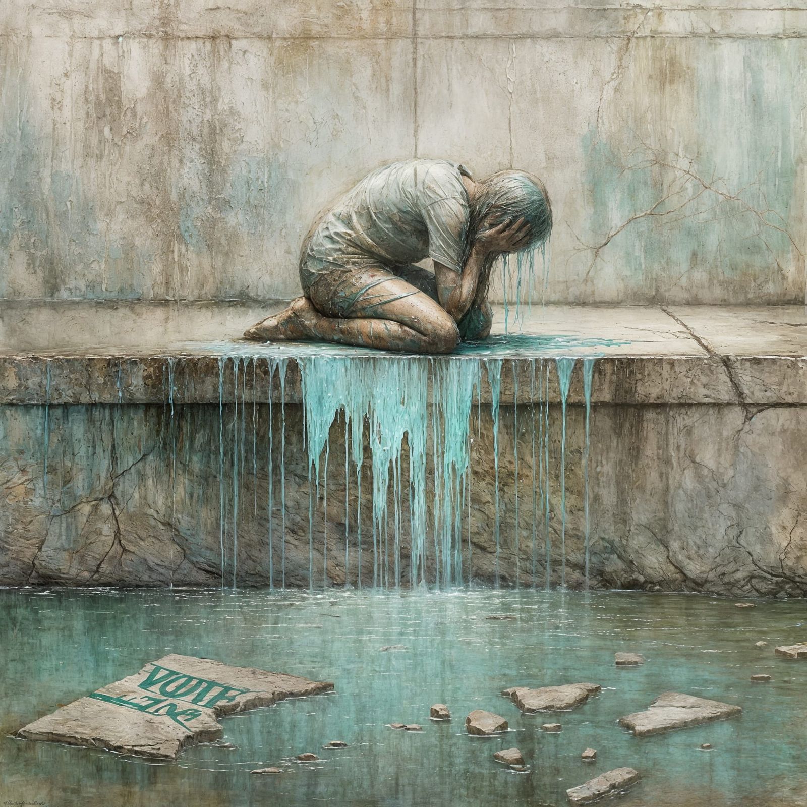 Impressionistic Grief: Tears Create a Pool of Sorrow