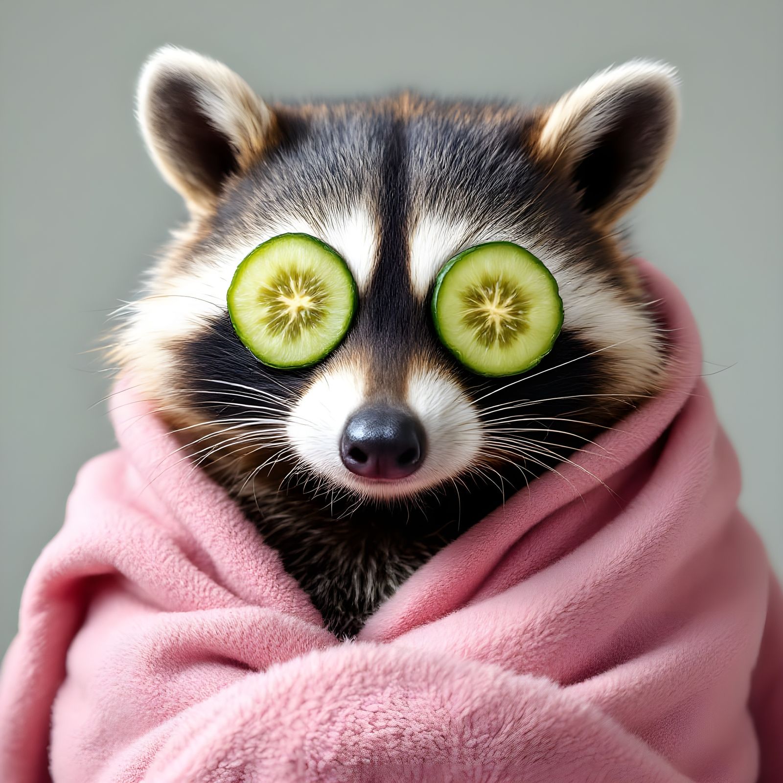 Relaxing Raccoon with Cucumber Eyes