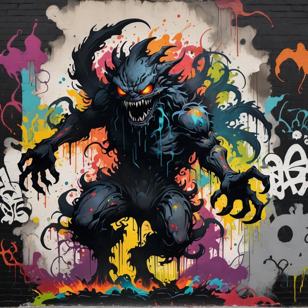 Silhouette Shadow Monster in Graffiti Art Style