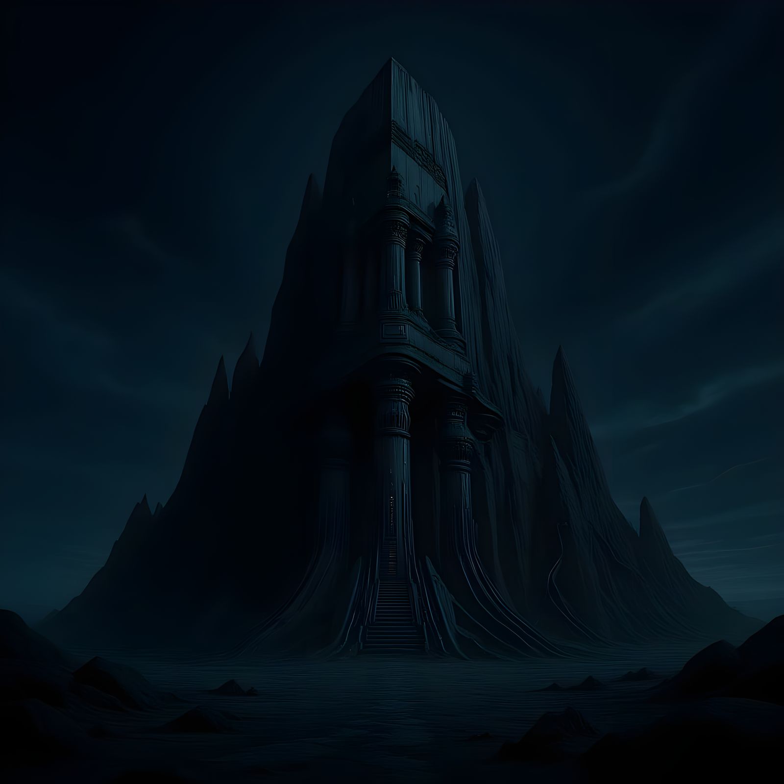 Drone View of Colossal Obsidian Alien Temple