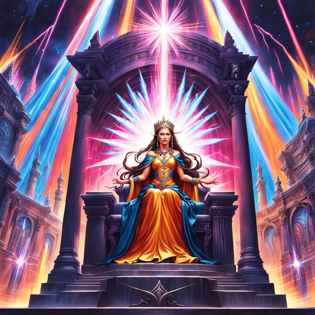 Tribal Princess on Silver Throne with Arcane Magic
