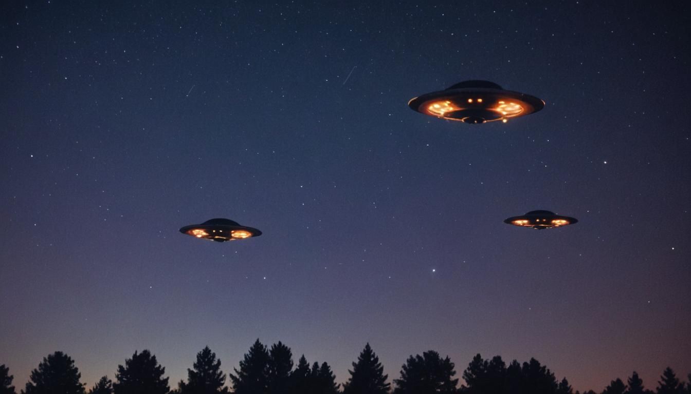 UFOs in Starry Sky: Cinematic Film Still