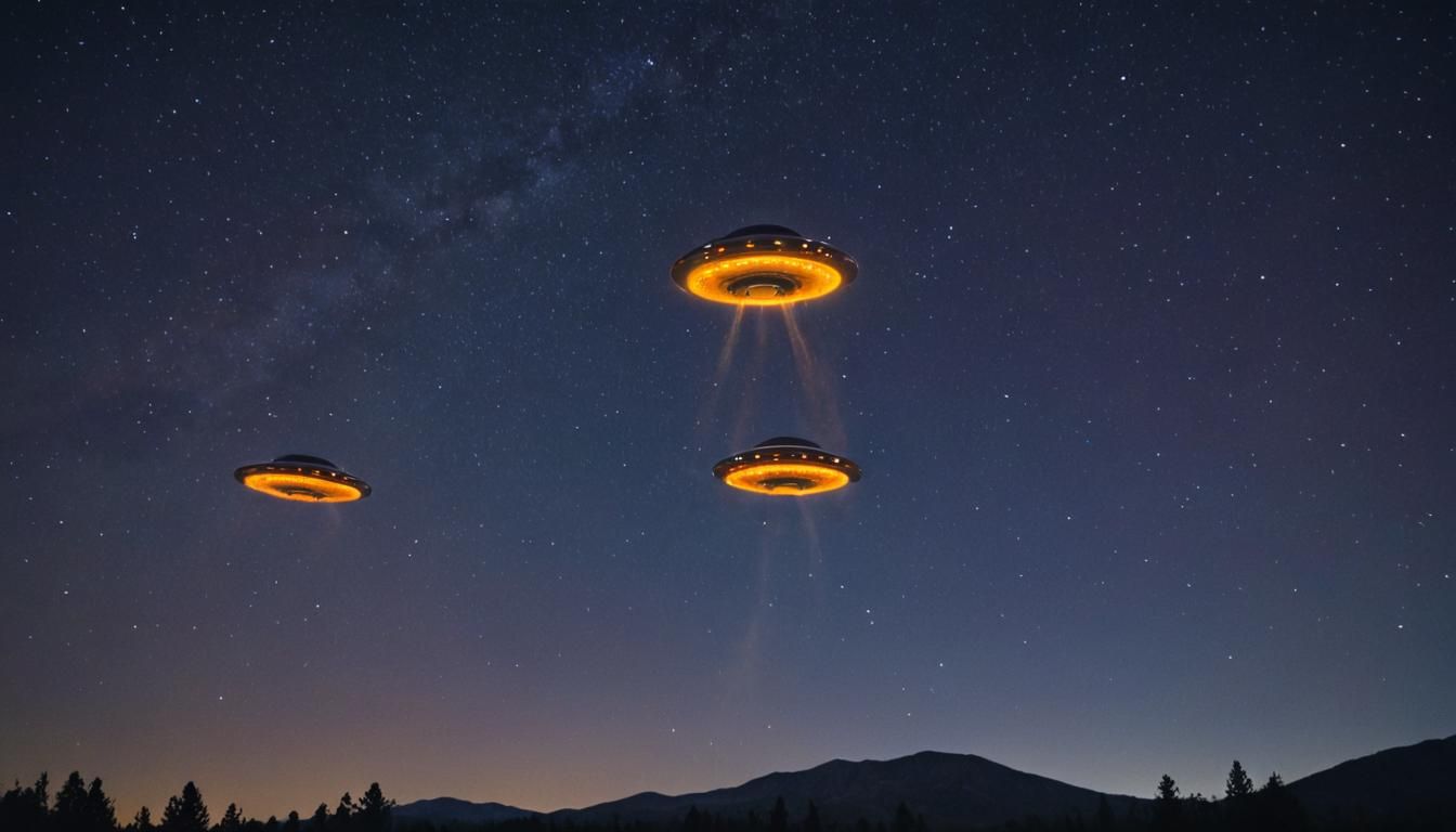 Cinematic UFOs in Starry Night Sky