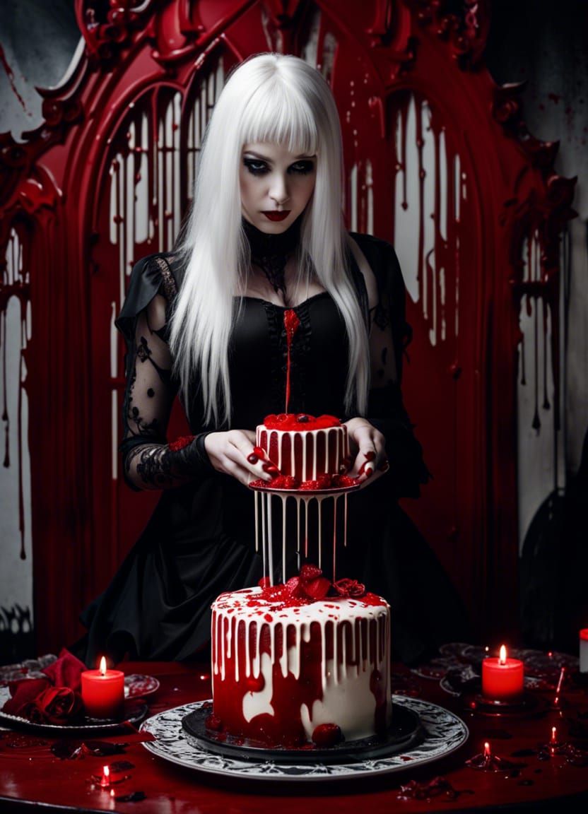 Gothic Girl with Bloody Cake