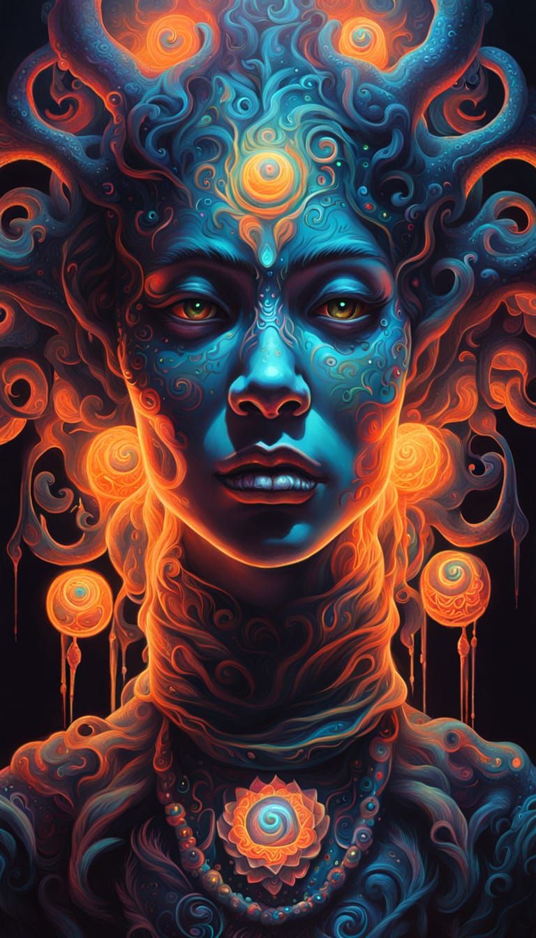 Surreal Grotesquecore Girl with Glowing Ganglia