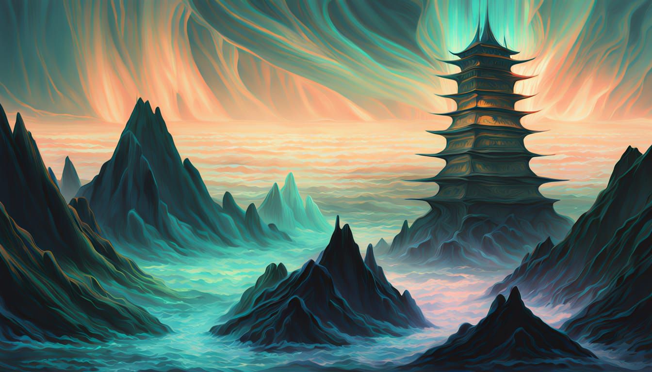 Tower and Vaporous Leviathan in Acrylic Painting