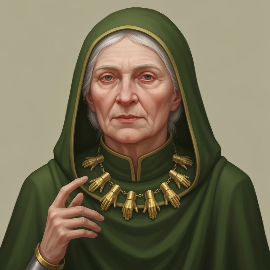 Kind Woman Knight with Golden Hand Necklace