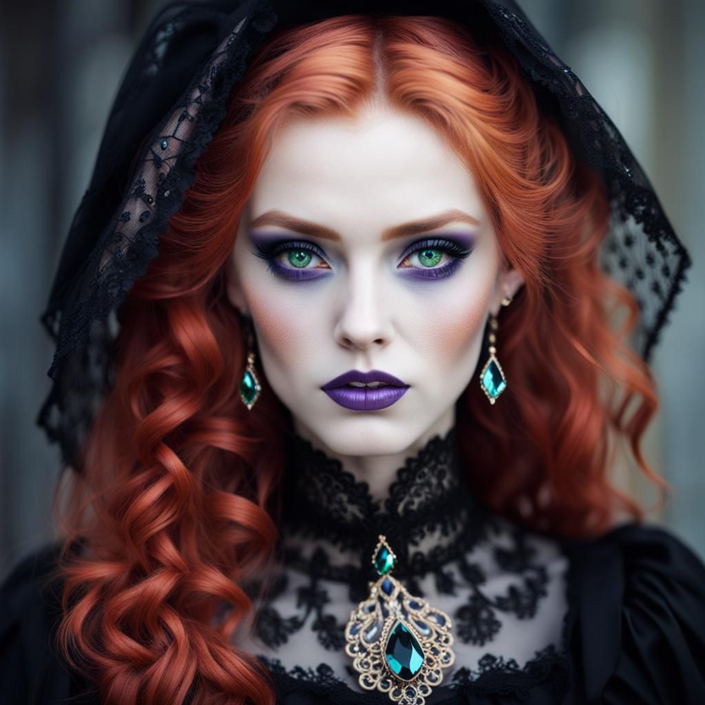 Gothic Portrait of a Strawberry Blonde Woman