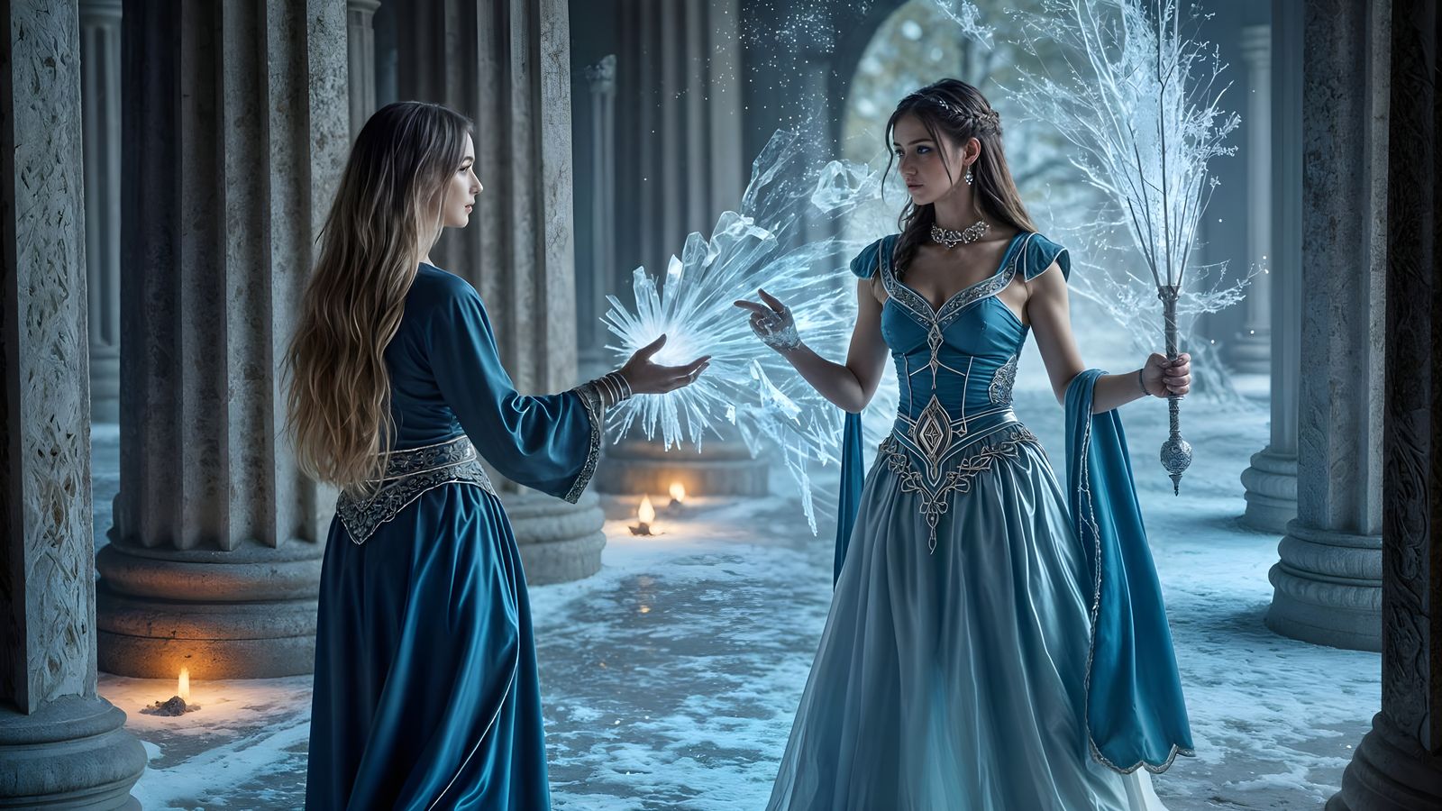 Ethereal Confrontation: Goddesses of Light and Darkness