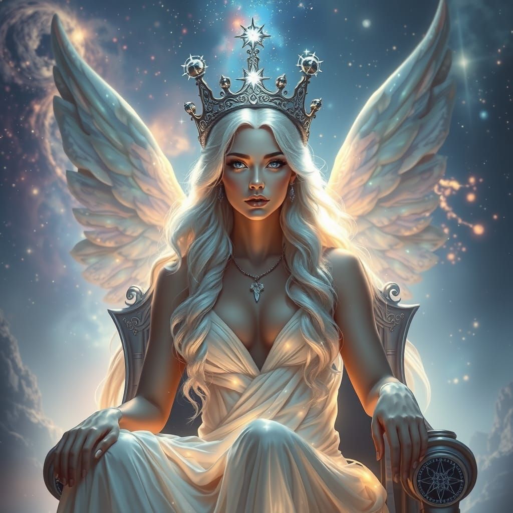 Cosmic Valkyrie on Dream Throne in Fantasy Style